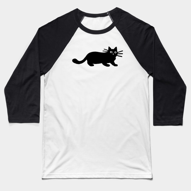 Sneaky Black Cat Baseball T-Shirt by Coffee Squirrel